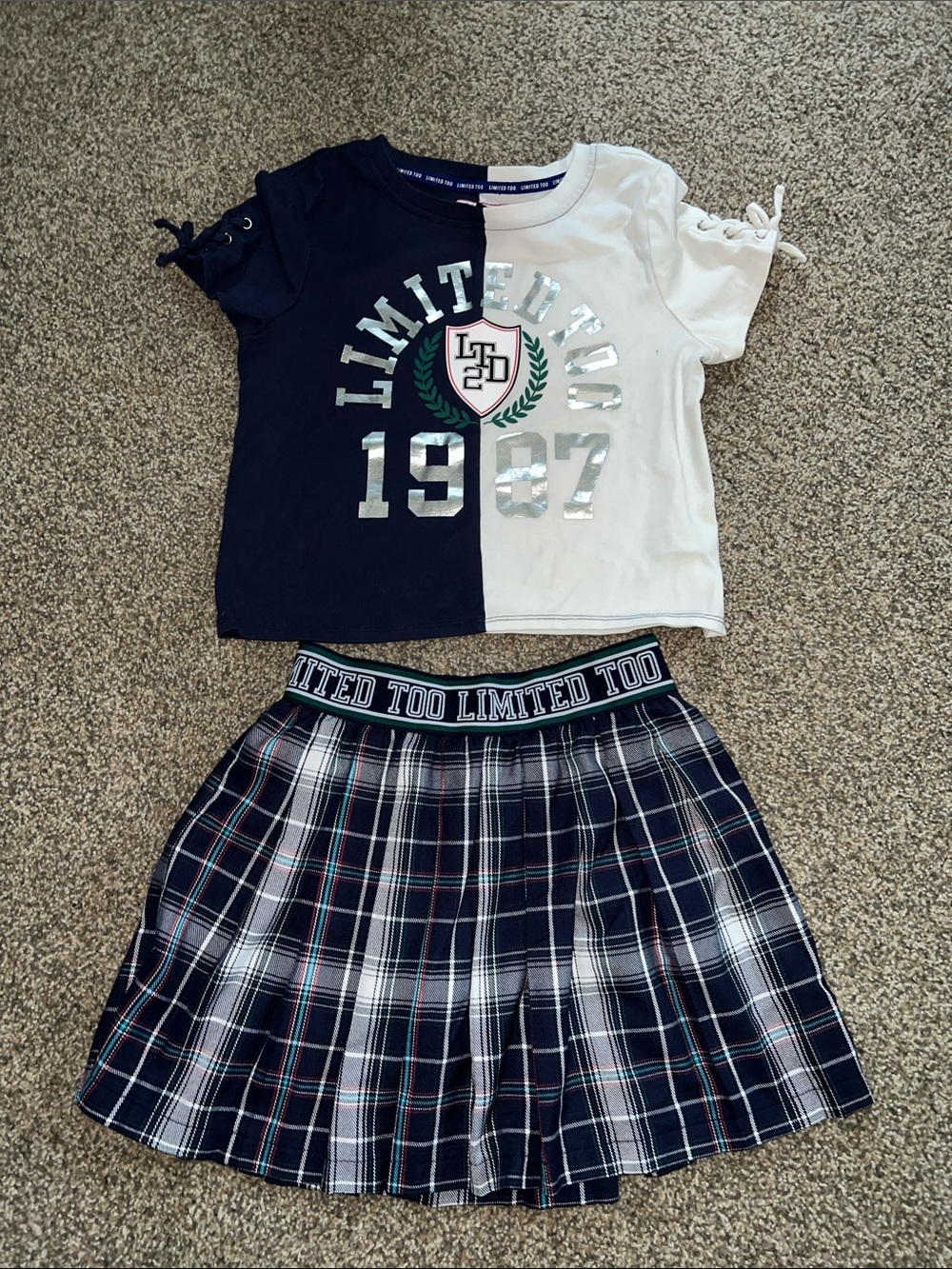 New Limited Too Pleated Plaid School Girl Skort & Top Size Large